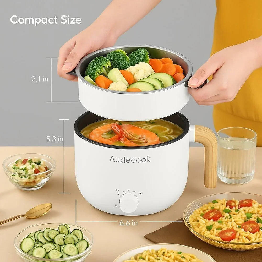 Electric Hot Pot & Steamer 1.5L Portable Nonstick Cooker – White -  New